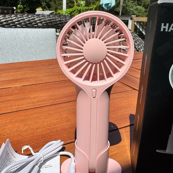 Portable Handheld Fan-Pink USB Rechargeable With Base For Desk - Picture 3 of 8